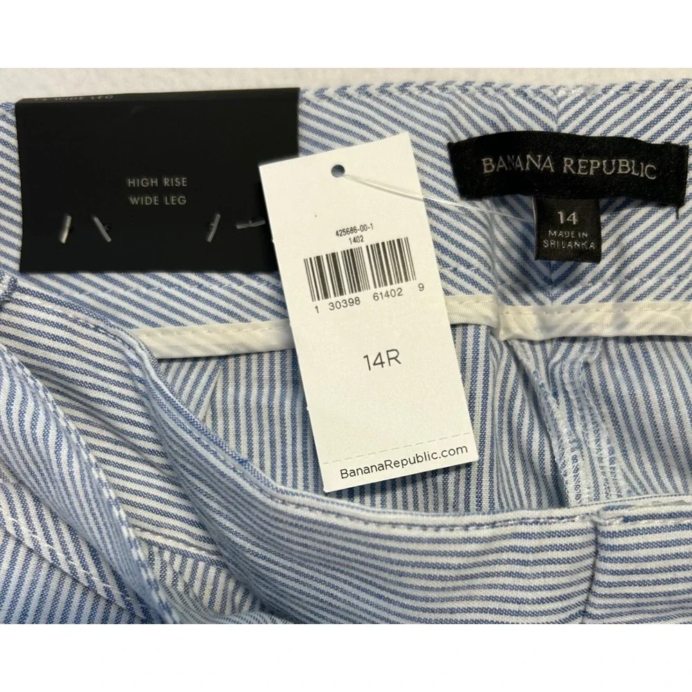 Banana Republic Washable Stretch Linen Wide-Leg Pants Womens 14 Stripe Lagenlook